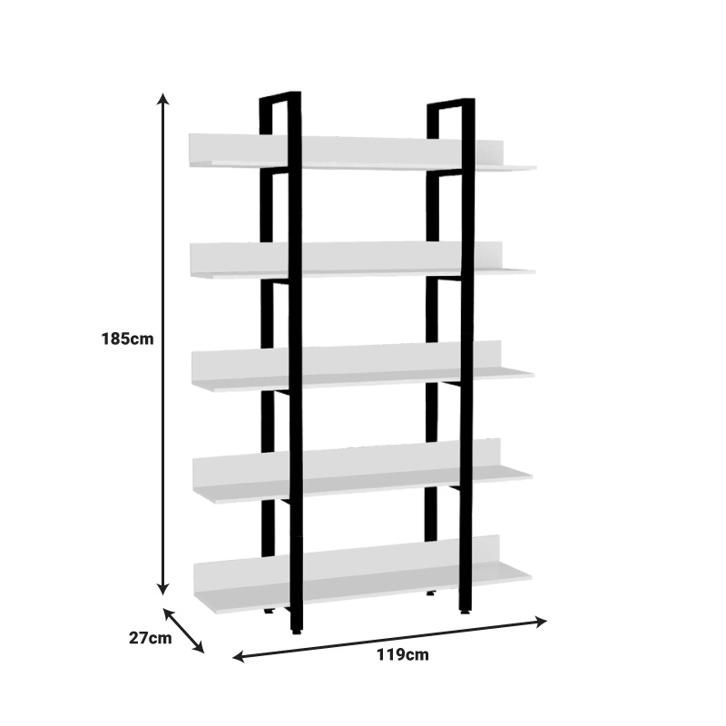 Biblioteca Almond alb-negru 119x27x185 cm