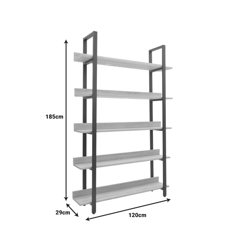 Biblioteca Almond, Pako World, Stejar-Negru, 120x29x185 cm