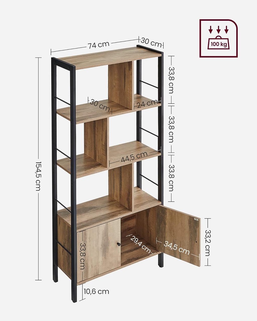 Biblioteca, Vasagle, Caramel, 154.5x74x30 cm - 2 | YEO