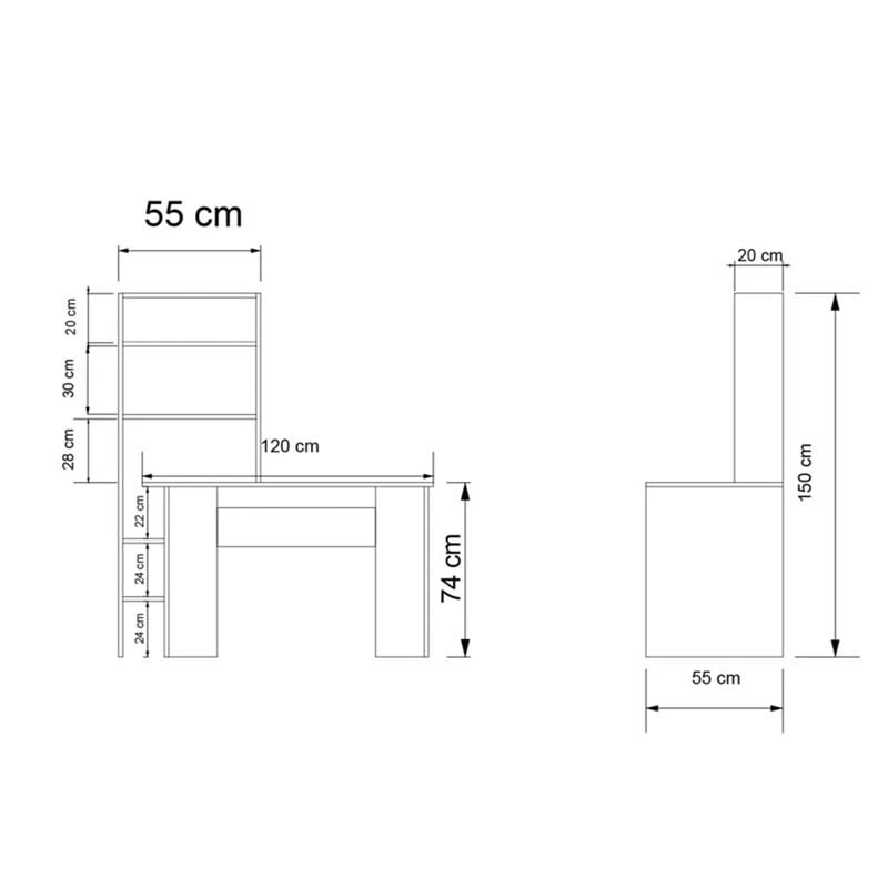 Birou de studiu Dropio melaminat stejar - alb 120x55x150cm - 2 | YEO