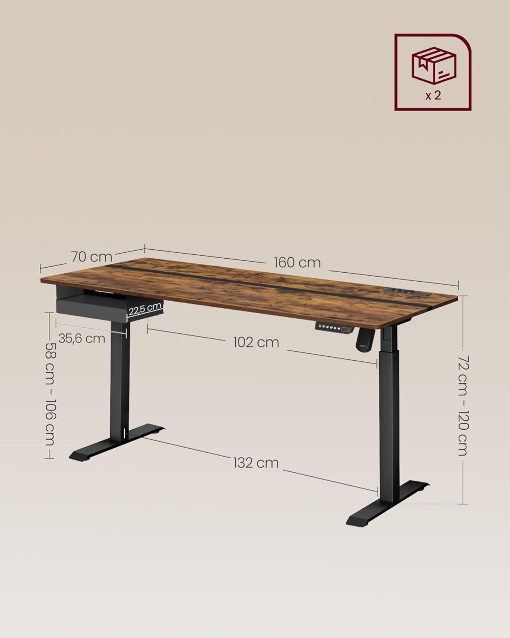 Birou reglabil Vasagle, Maro, LSD116X01, 70 x 160 cm - 3 | YEO