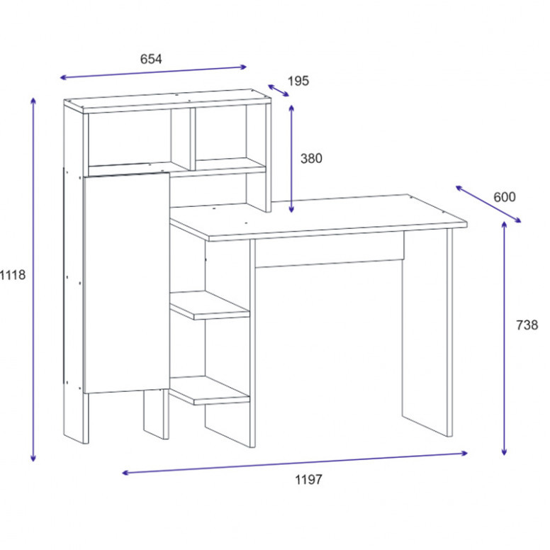 Birou Slate Alb - Oak 120x60x112 cm