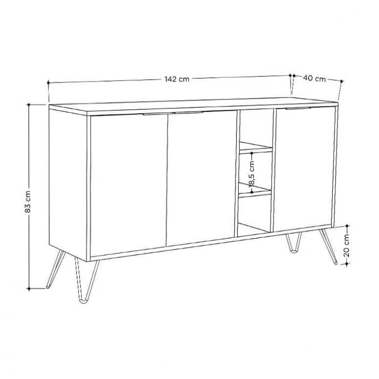 Bufet Clara Oak 142x35.5x82 cm - 3 | YEO