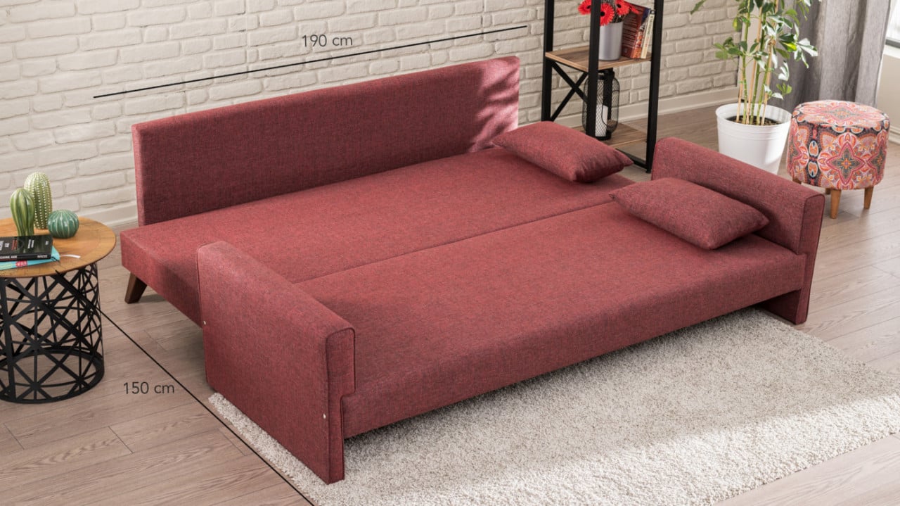 Canapea Extensibila, 3 Locuri Bella Sofa Bed Claret Rosu - 3 | YEO