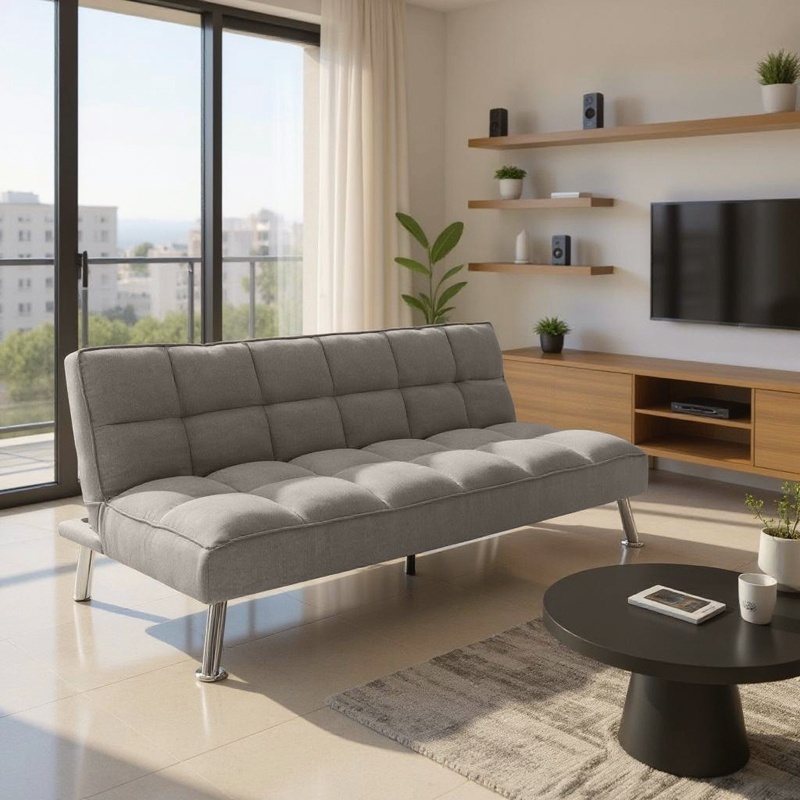Canapea extensibila 3 locuri Rebel cu material textil de culoare gri deschis 189x92x82cm