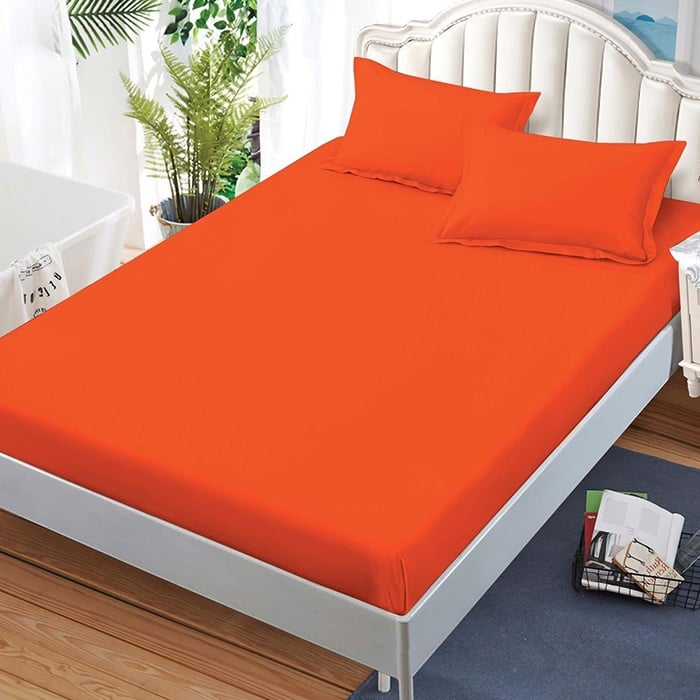 Cearsaf de pat cu elastic si 2 fete de perna Junne Orange 180x200 cm (Finet)