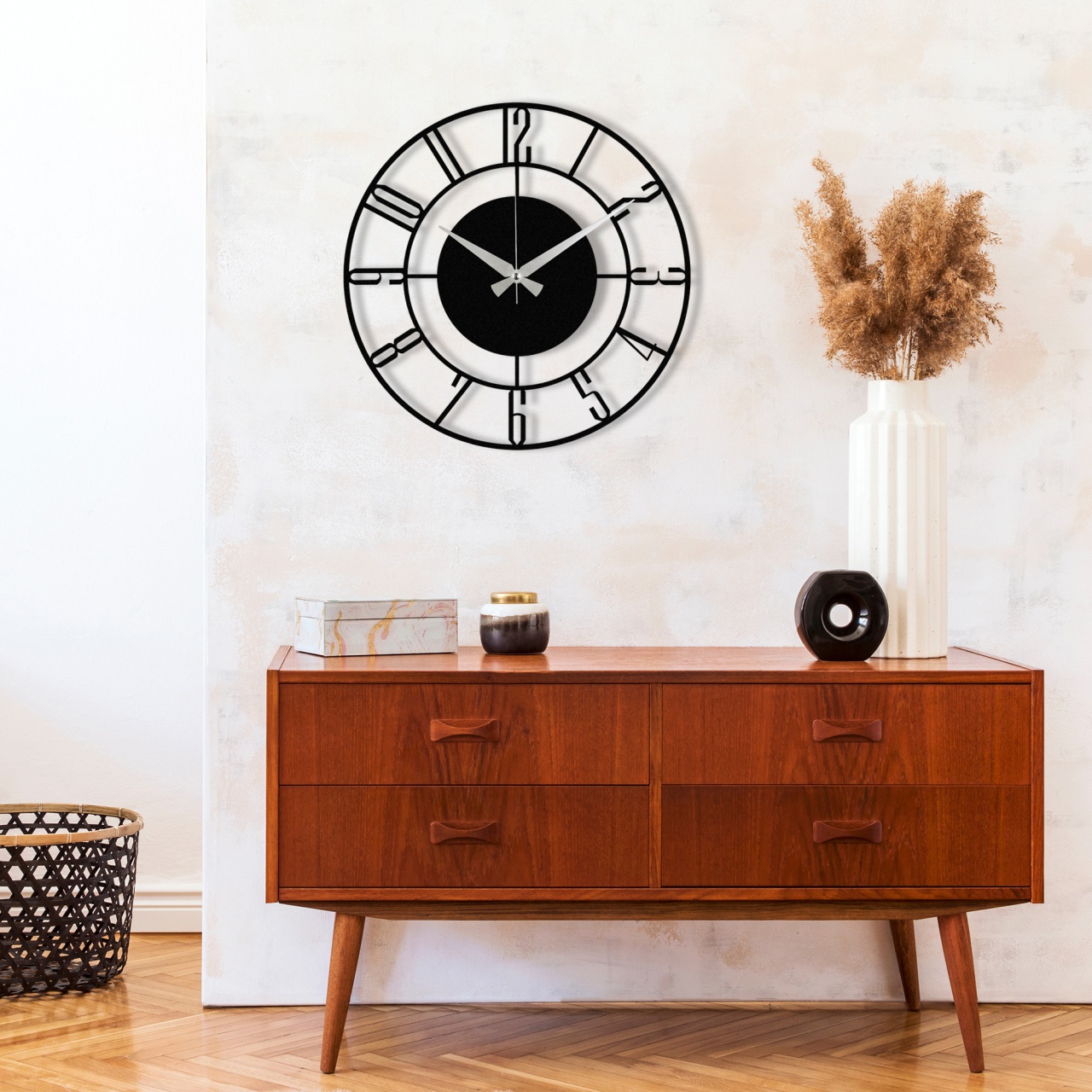 Ceas de perete decorativ din metal Enzoclock Negru 48x48 cm - 1 | YEO