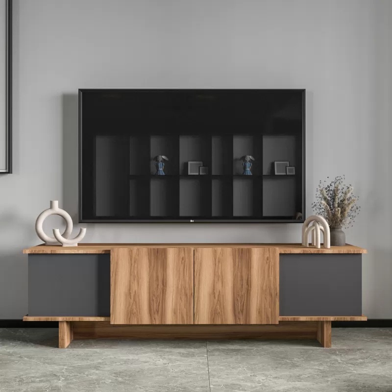 Comoda TV Aramos, Pako World, Antracit-Stejar, 180x33x50 cm - 2 | YEO