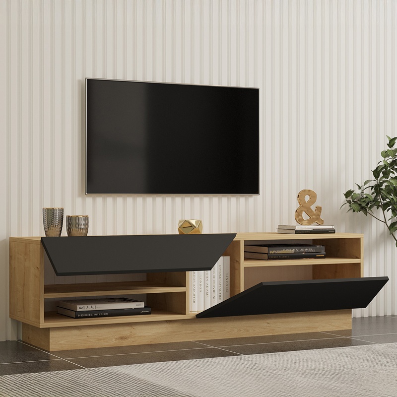 Comoda TV Cogo, Pako World, Nuc-Antracit, 160x40x45 cm - 2 | YEO