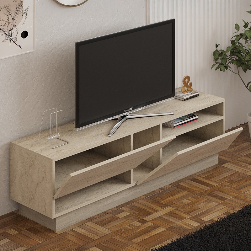 Comoda TV Cogo, Pako World, Travertin, 160x40x45 cm - 2 | YEO