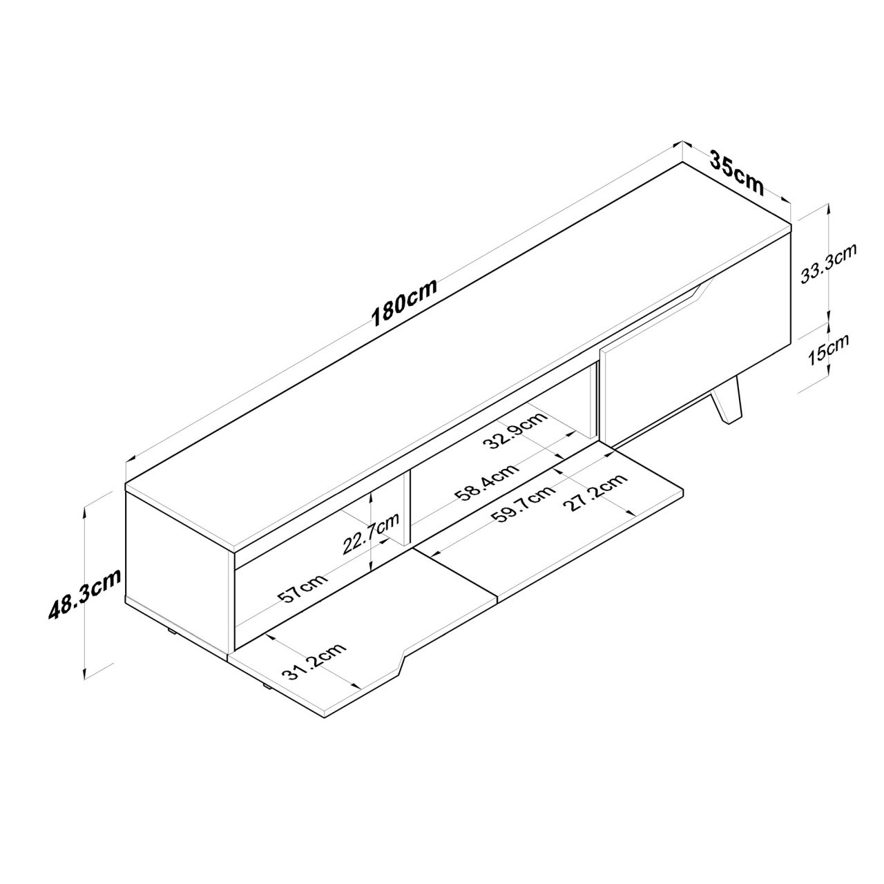 Comoda TV D1 Alb 180x35x48.6 cm