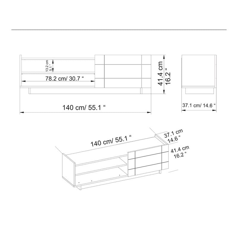 Comoda TV Derek, culoarea nuc 140x37x41.4cm