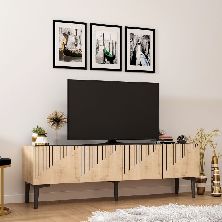 Comoda TV Draw Sapphire Oak-Negru Marble - 1 | YEO