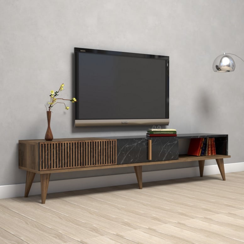 Comoda TV Milan - Walnut, Negru - 1 | YEO