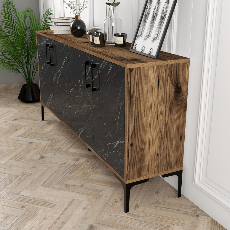 Consola Kiev160 Walnut-Negru Marble - 2 | YEO