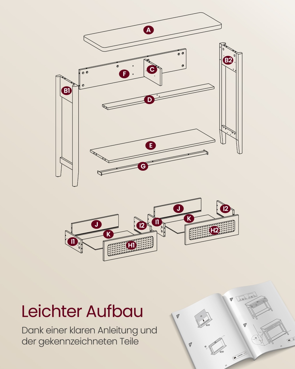 Consola Vasagle Bej 100x30x80 cm