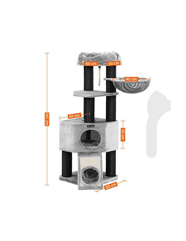 Copac pentru pisici, Feandrea, ‎50 x 50 x 141 cm, tunel, Gri - 2 | YEO