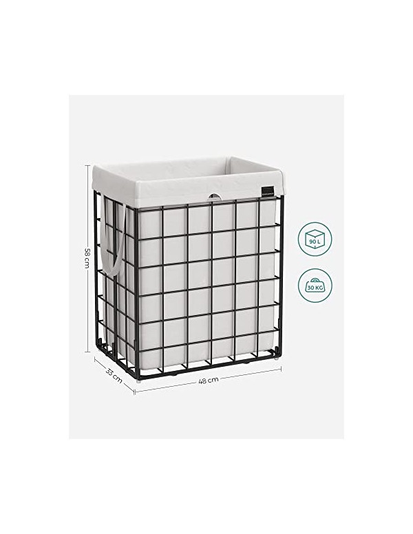 Cos de rufe, Songmics, 90L, Alb / Negru, LCB190W01, 48 x 33 x 58 cm
