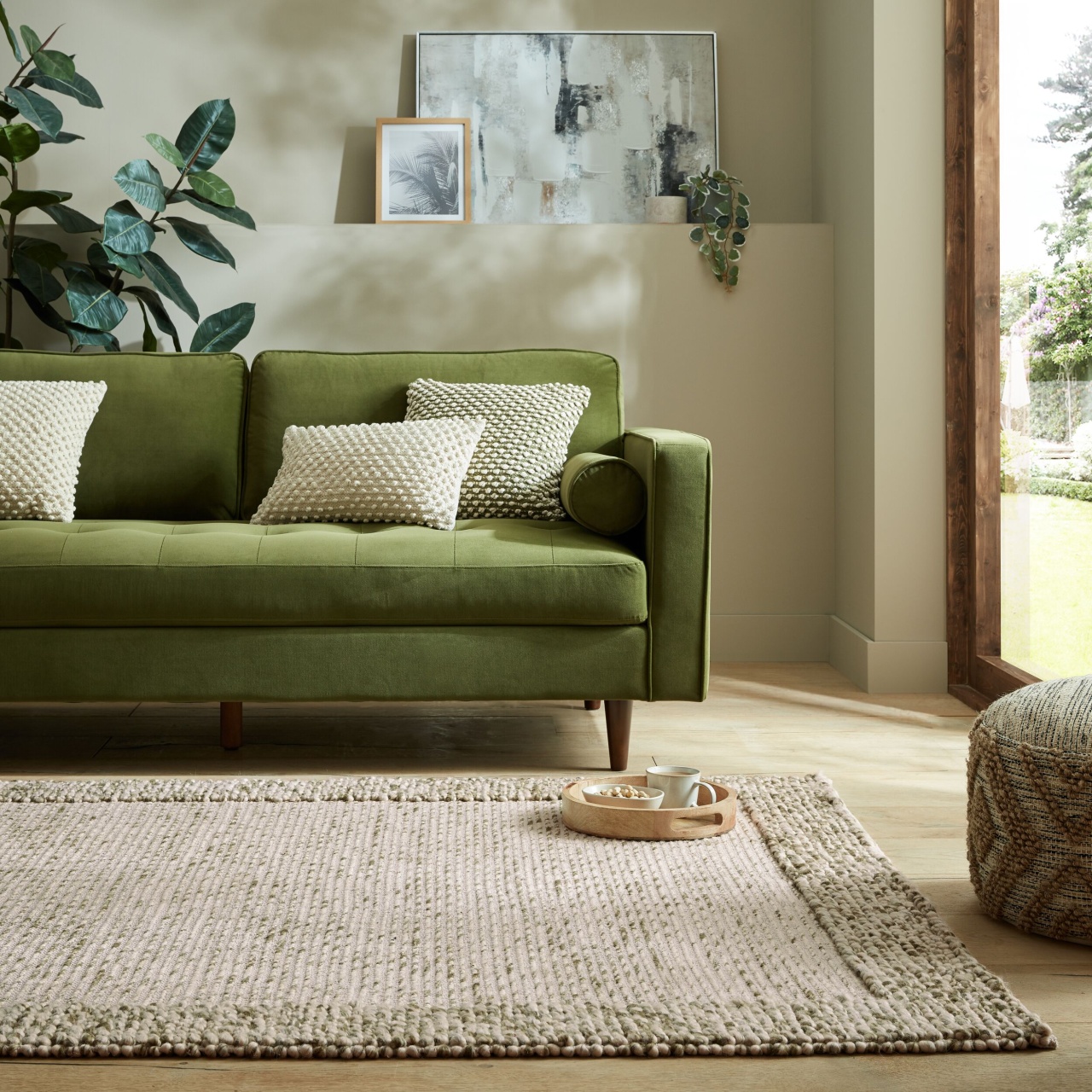 Covor Bobble Wool Border Verde 160X230 cm, Flair Rugs