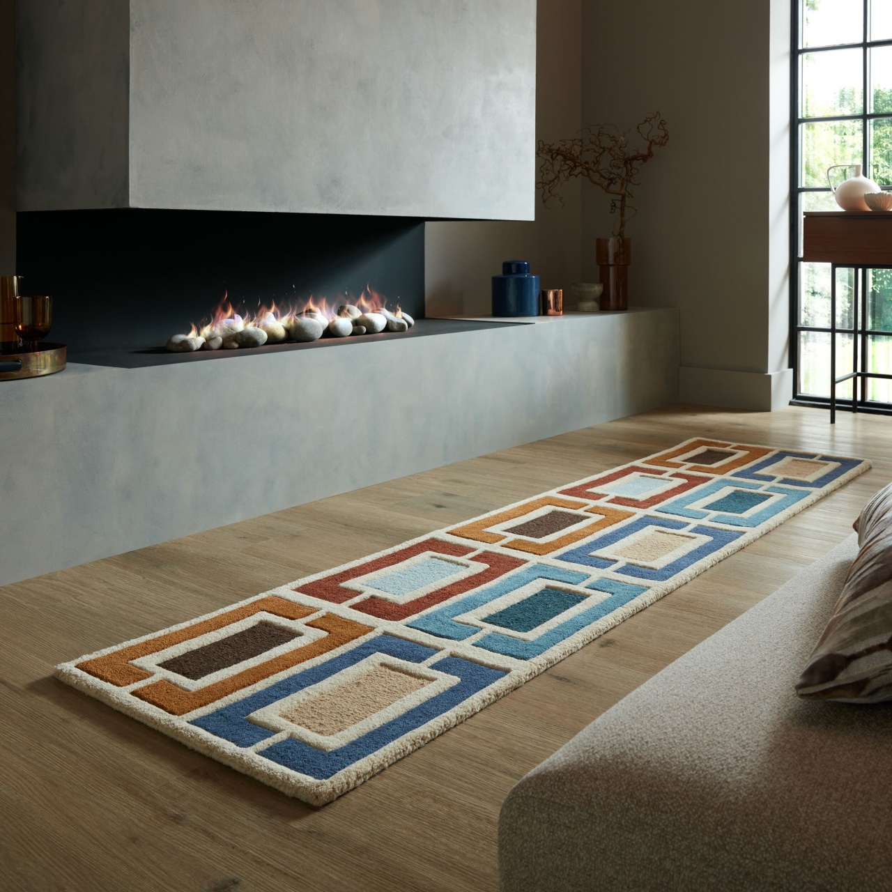 Covor traversa Illusion Retro Blocks Albastru 60X230 cm, Flair Rugs