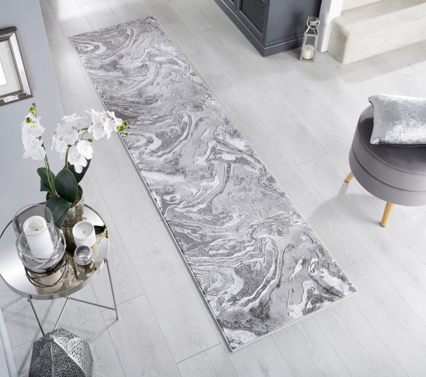 Covor traversă Marbled Argintiu 60X230 cm, Flair Rugs