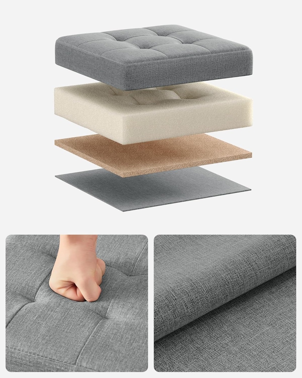 Cufar depozitare Ottoman Gri Songmics 30x30x30 cm - 3 | YEO
