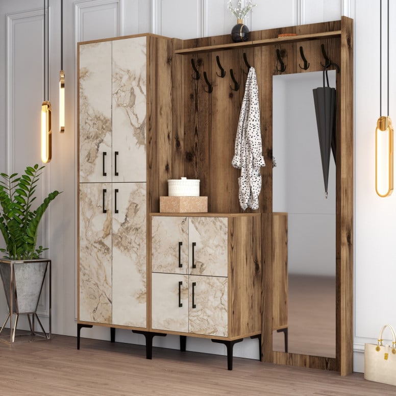 Cuier pentru Hol Berlin ABC - Walnut, Alb Marble - 1 | YEO