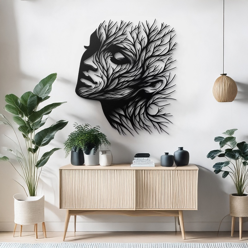 Decoratiune de perete din metal, Solfy, Negru, 0.2x80x80 cm