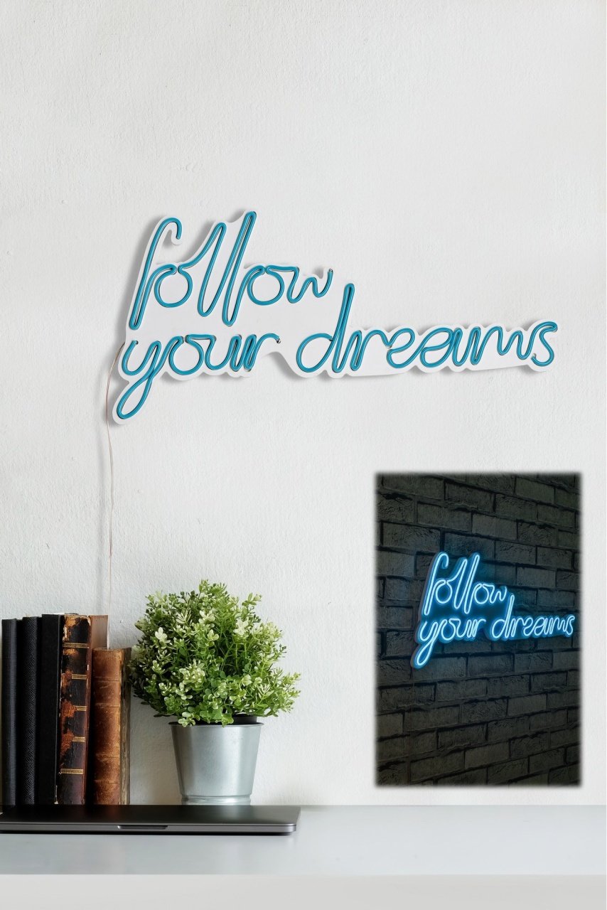 Decoratiune luminoasa LED de perete Follow Your Dreams Albastru 60x32x2 cm - 3 | YEO