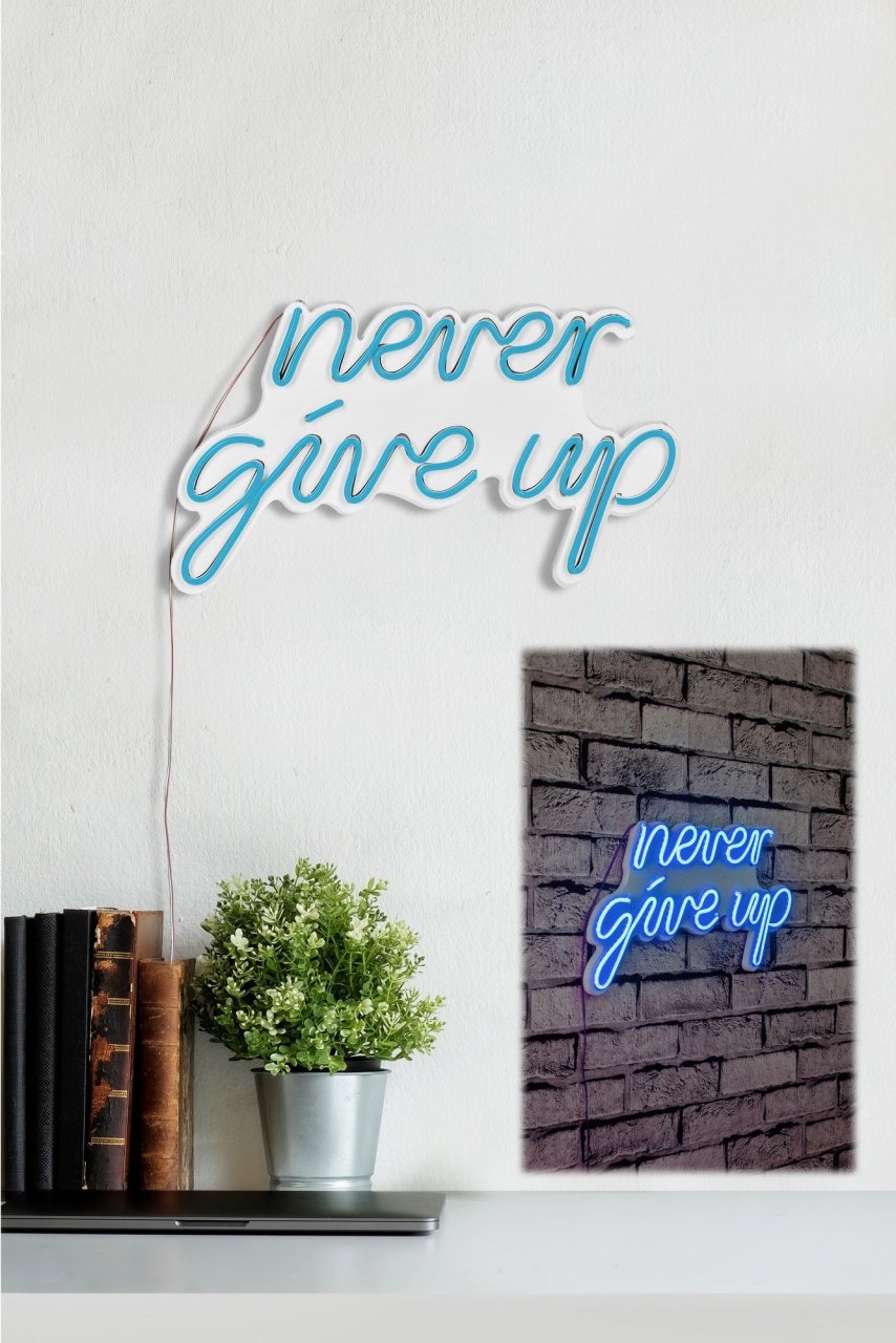 Decoratiune luminoasa LED de perete Never Give Up Albastru 39.5x23x2 cm - 2 | YEO