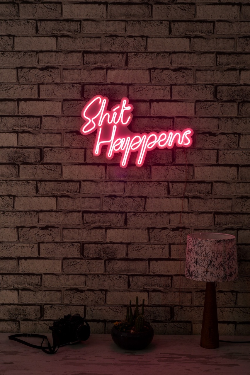 Decoratiune luminoasa LED de perete Shit Happens Roz 45x29x2 cm - 2 | YEO