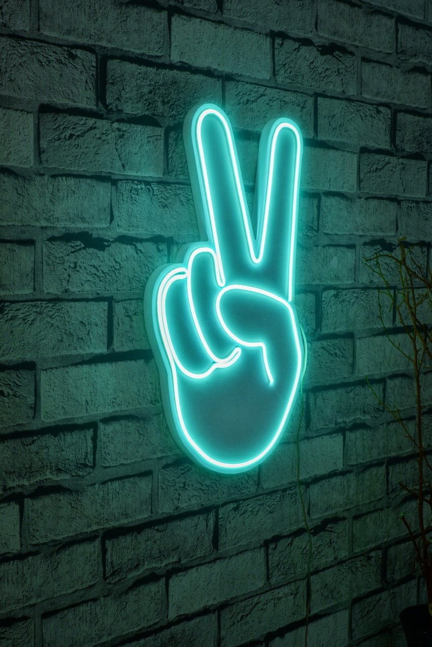 Decoratiune luminoasa LED de perete Victory Sign Albastru 29x44x2 cm - 1 | YEO