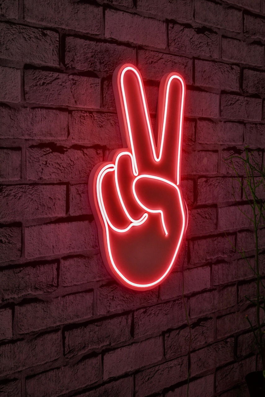 Decoratiune luminoasa LED de perete Victory Sign Rosu 29x44x2 cm - 1 | YEO