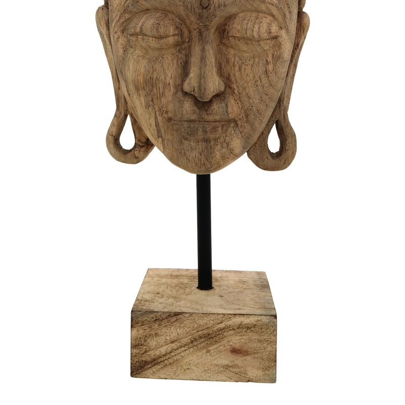 Decoratiune masa Buddha Mask din lemn mango natural si fier 20x18.5x48.5 cm - 2 | YEO