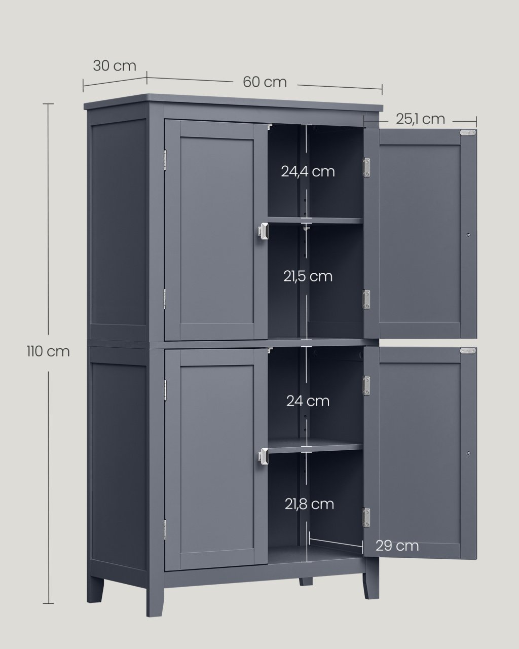 Dulap baie Vasagle Gri 60x30x110 cm - 4 | YEO