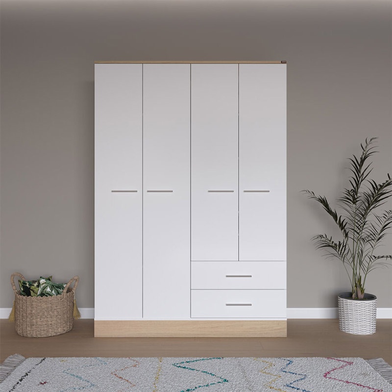 Dulap cu 4 usi Harmony, Pako World, Stejar-Alb, 137x52x198 cm
