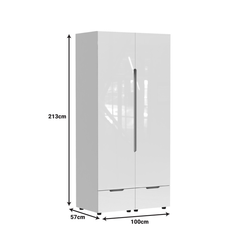 Dulap cu doua usi Afina Pako World Alb 100x57x213 cm - 2 | YEO