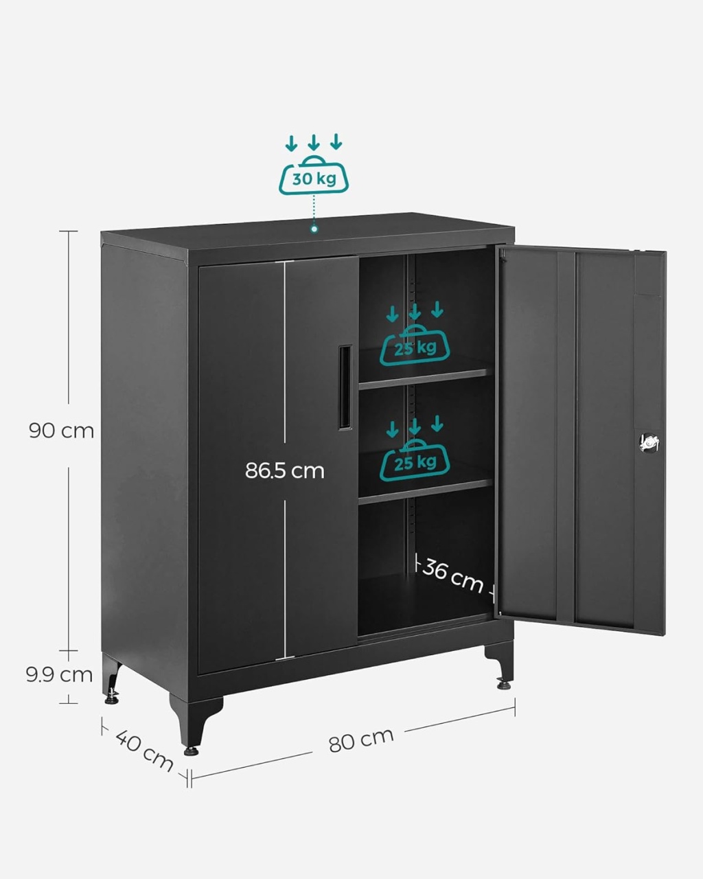 Dulap de depozitare din metal, Songmics, Gri, 80 x 40 x 180 cm - 2 | YEO