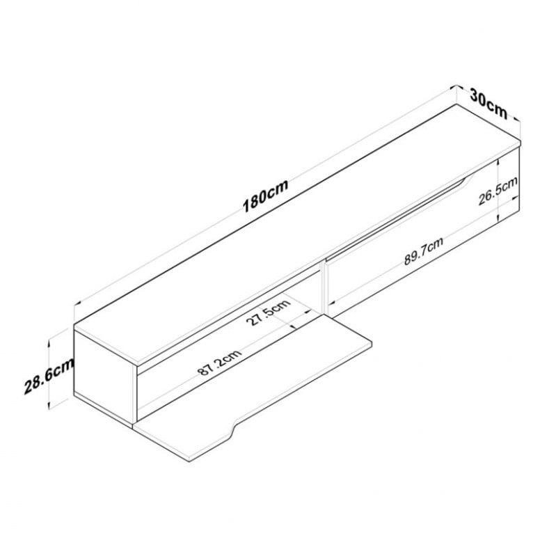 Dulap TV montat pe perete Sabina alb-nuc 180x30x28.5cm