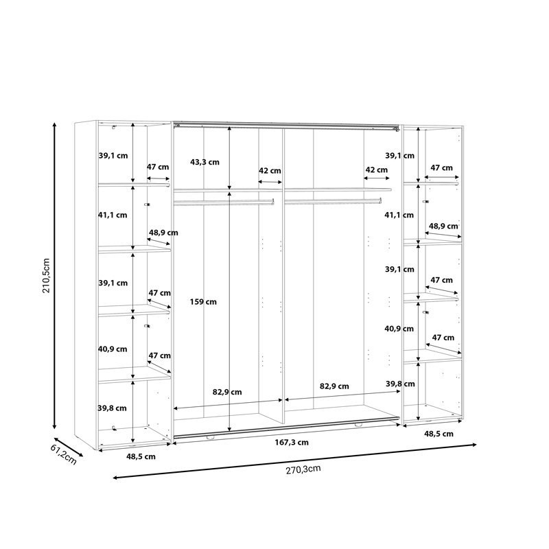 Dulap Verzo 4 usi alb melamina 270.5x61.5x210.5 cm