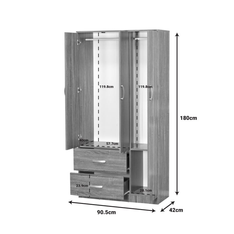 Dulap Zelia cu 2 usi si sertare culoare nuc 90x42x180 cm - 2 | YEO