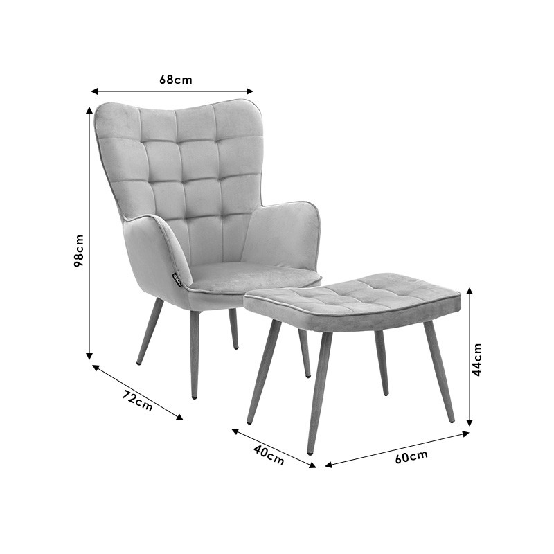 Fotoliu Maddison cu suport pentru picioare - perna catifea mar putred - culoare lemn natural 68x72x98cm