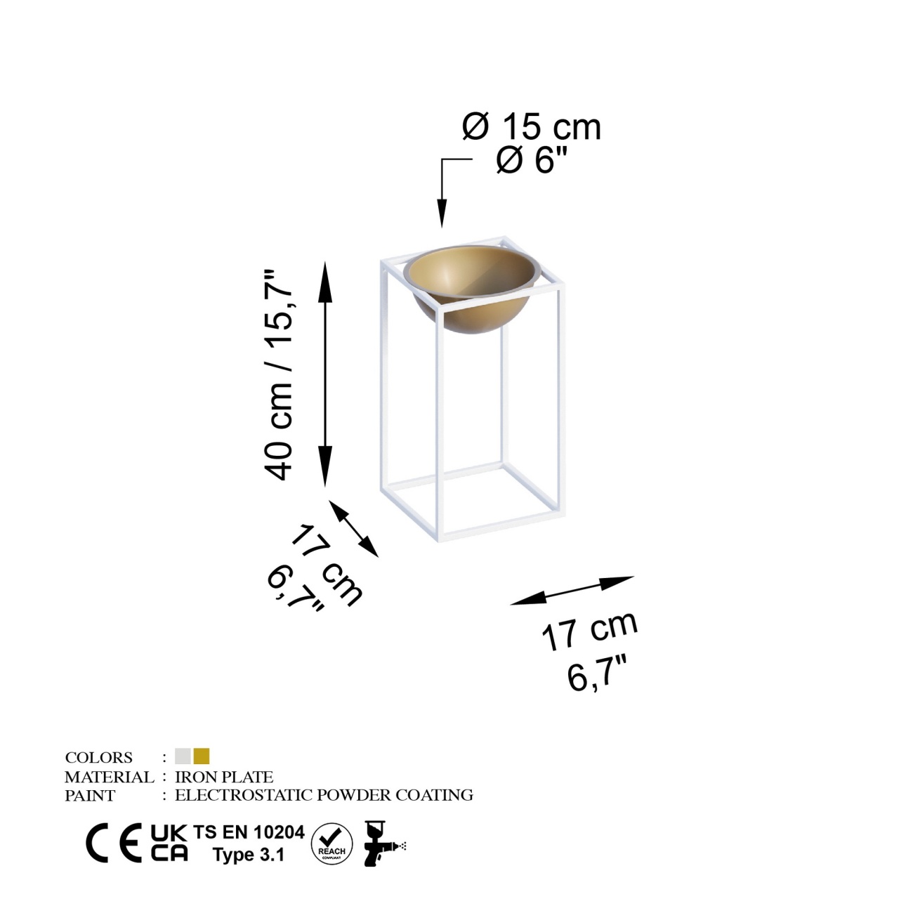 Ghiveci decorativ GED022C Auriu 17x40x17 cm
