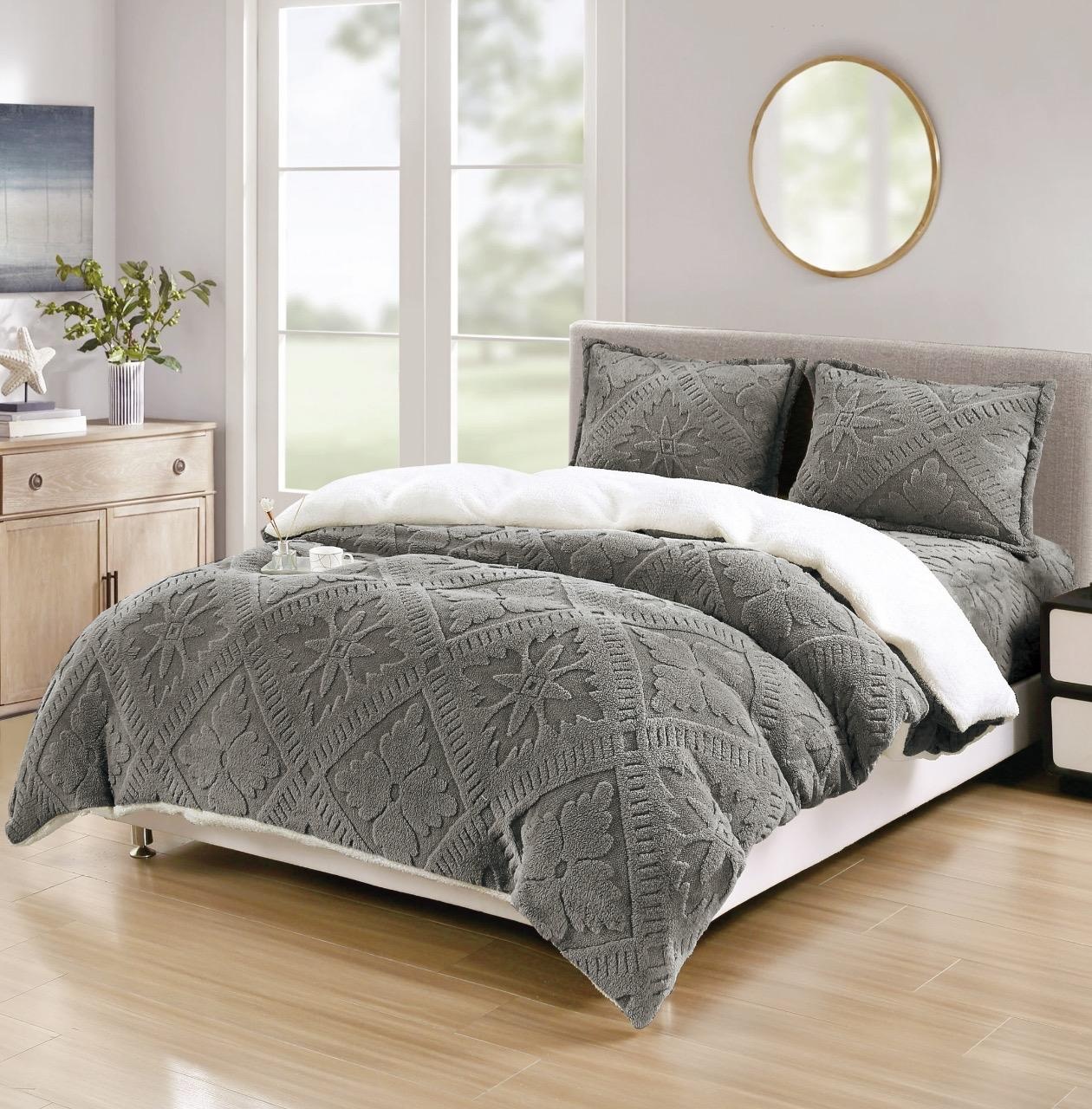 Lenjerie cu blanita, elastic 180x200 Sigma V15 Gri inchis (Cocolino)