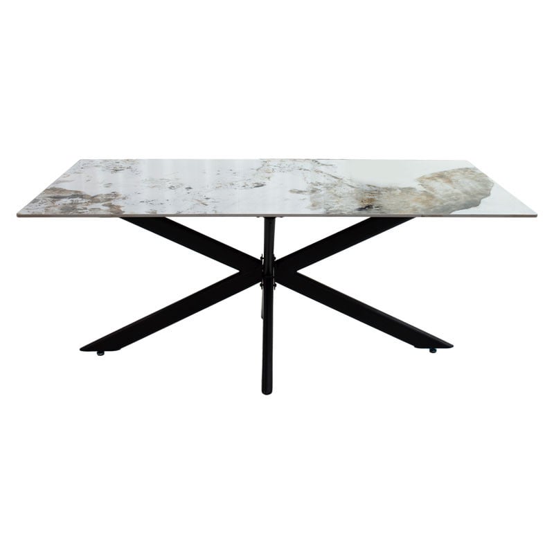 Masa Bethan imitatie de piatra aspect marmura alba - picior metal negru 180x90x75cm - 2 | YEO