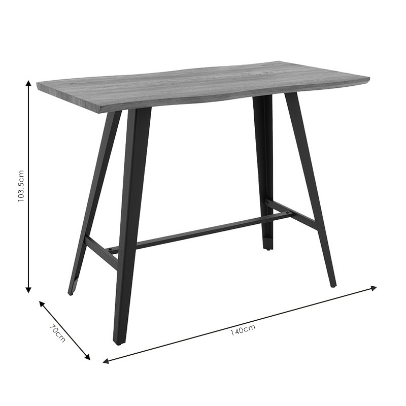 Masa de bar Fortitude MDF, culoarea nuc - picioare din metal negru 140x70x103.5cm