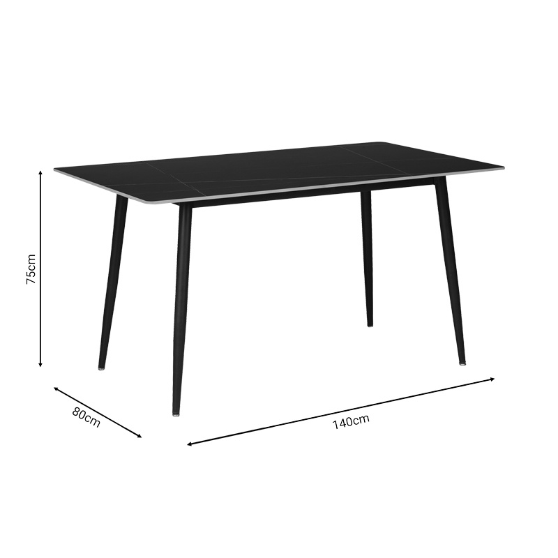 Masa Gustas piatra sinterizata marmura negru picioare metal negru 140x80x75 cm - 3 | YEO