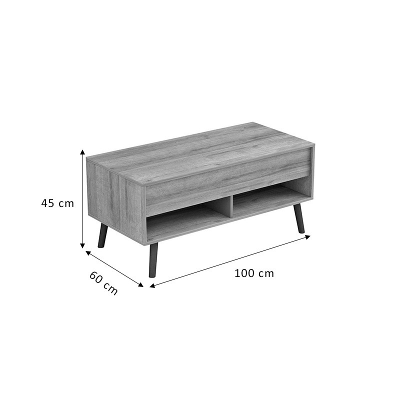 Masuta de cafea cu spatiu depozitare ascuns Skyfi culoare lemn natural - gri inchis 100x60x45cm