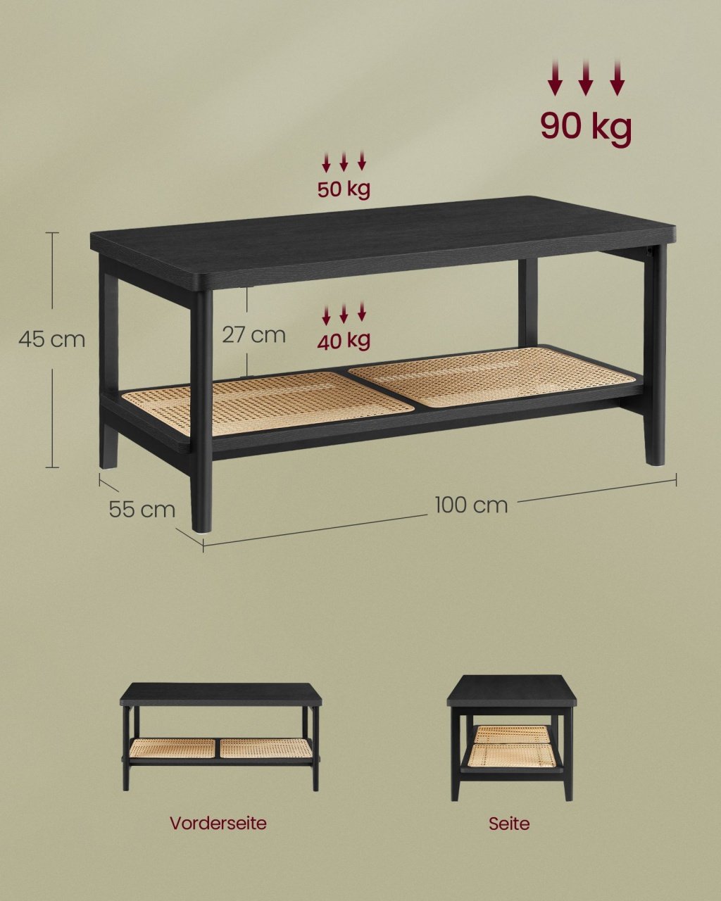 Masuta de cafea Vasagle Negru 100x55x45 cm - 4 | YEO