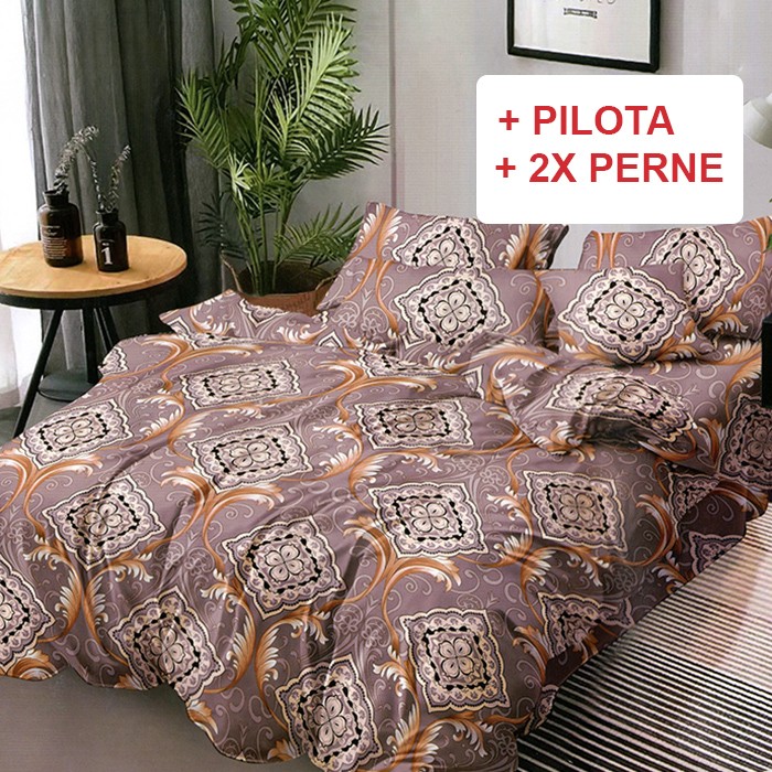 Pachet Lenjerie cu Elastic 180x200 cm + Pilota + Perne Brenna (Finet)